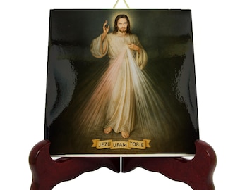 Divine Mercy Jesus Ceramic Icon – Catholic Jesus Wall Art, Divine Mercy Devotional Gift