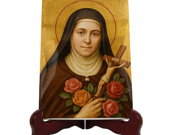 Saint Thérèse of Lisieux Ceramic Tile – Little Flower Catholic Devotional Art, Carmelite Saint Wall Decor, Religious Gift