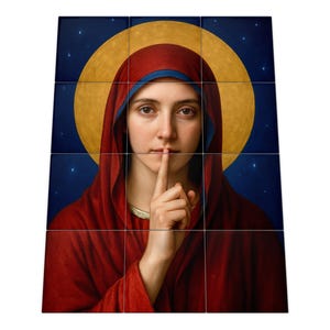 Our Lady of Silence Tile Mural: Handmade Catholic Religious Wall Art