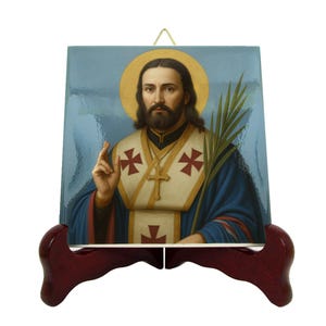 Religious gift idea handmade ceramic icon of Saint Josaphat Kuntsevych, sacred home altar decoration perfect faith gift for believers