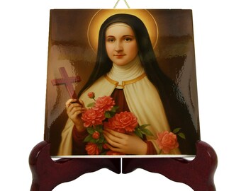 Saint Thérèse of Lisieux Ceramic Tile – Little Flower Catholic Devotional Art, Carmelite Saint Wall Decor, Religious Gift