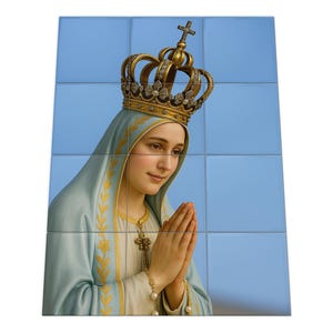 Arte cattolica, Nostra Signora di Fatima, piastrelle murali fatte a mano con fede e amore, arte murale religiosa, decorazioni murali religiose, decorazioni cristiane