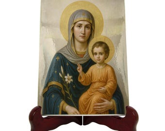 Madonna and Child Icon Ceramic Tile – Catholic Devotional Art