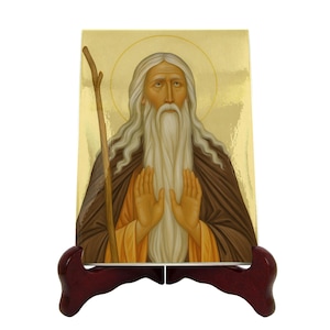 Handcrafted Saint Macarius Ceramic Icon: Christian Home Decor
