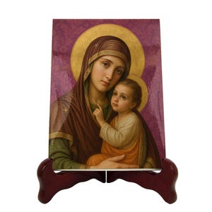 Handmade Mother Mary Ceramic Icon Plaque: Religious Home Decor