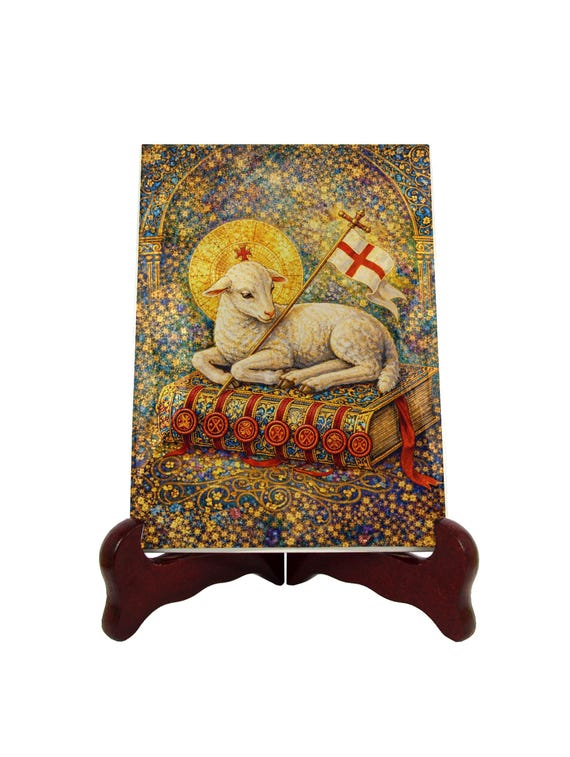 Agnus Dei Ceramic Icon Lamb of God Catholic Wall Art Religious