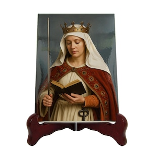 Saint Genevieve of Paris Ceramic Christian Icon, Handmade Photorealistic Art, Perfect Religious Gift for Believers - Christian gift ideas