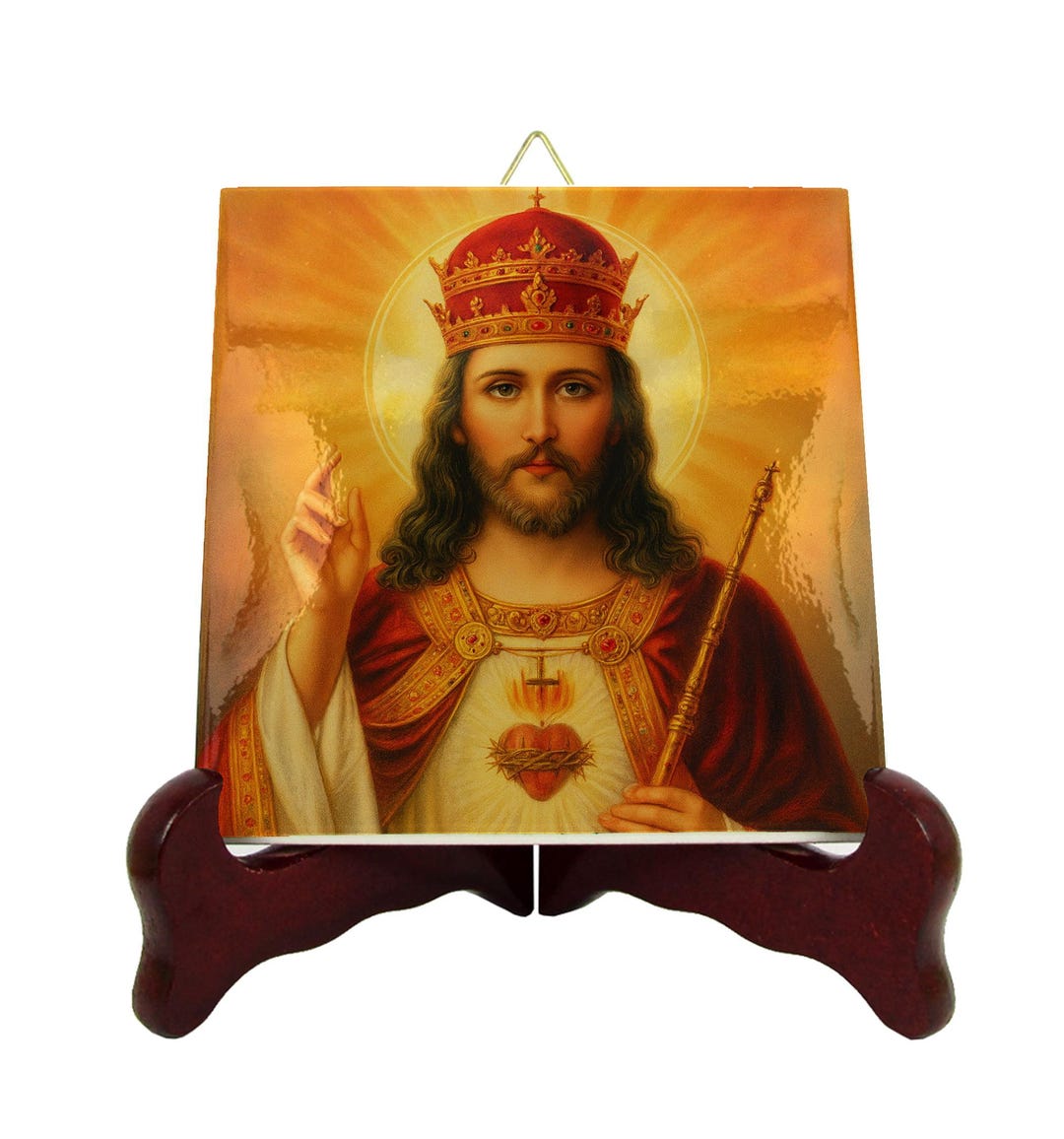 Christ the King Christian Art Ceramic Icon, Sacred Heart of Jesus Wall ...