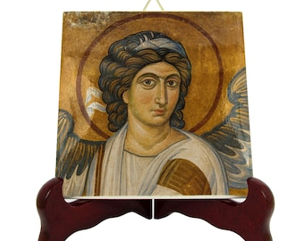 Carrelage céramique ange blanc de Serbie - Art icône chrétien moderne, ange orthodoxe serbe, cadeau de décoration murale religieuse