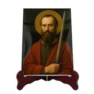 Icono de cerámica de San Pablo Apóstol – Arte religioso bíblico católico / Flos Carmeli HolyArt