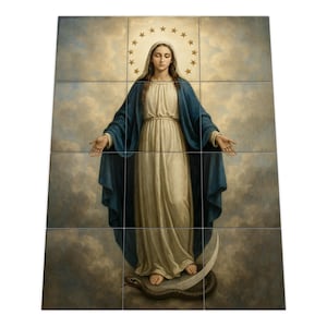 Blessed Virgin Mary Tile Mural: Handmade Catholic Wall Art