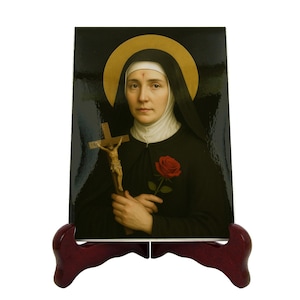 Icône en céramique artisanale de Sainte Rita : décoration d&#39;autel catholique