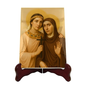 Catholic gift idea, Saints Perpetua and Felicity, handmade ceramic icon, perfect for home altar or special occasion gift, religious art