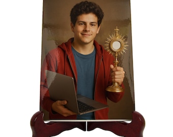 Handmade Saint Carlo Acutis Ceramic Icon: Catholic Gift for Believers