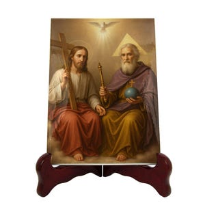 The Holy Trinity Ceramic Religious Icon, Handmade Photorealistic Art for Personal Altar, Perfect Cristian Gift for Believers