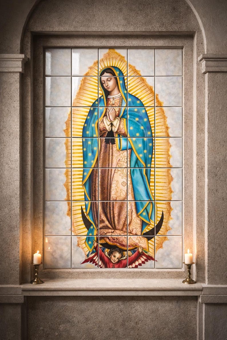 Our Lady of Guadalupe Tile Mural – Catholic Wall Art Virgin Mary Icon ...