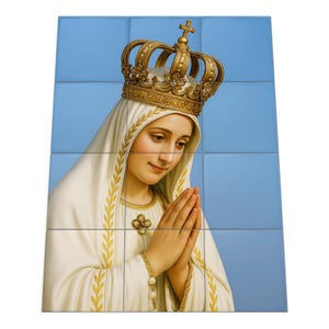 Our Lady of Fatima Tile Mural: Handmade Catholic Religious Wall Art