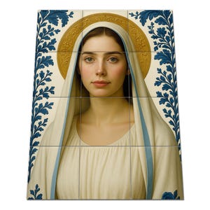 Handmade Blessed Virgin Mary Tile Mural: Catholic Christian Wall Art