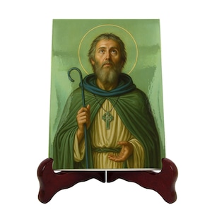Religious gift, Saint Kevin of Glendalough, handcrafted ceramic icon, devotional home decor, gift for Christian believers, catholic icon
