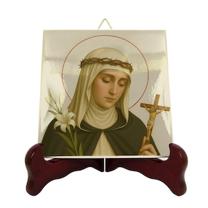 Icona in ceramica di Santa Caterina da Siena – Arte mistica cattolica bizantina / Flos Carmeli HolyArt