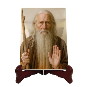 Handmade Saint Macarius Ceramic Icon: Christian Home Altar Art