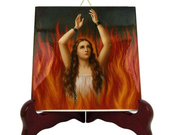 Lonely Soul Ceramic Icon, Religious Plaque, Holy Souls in Purgatory Wall Art, Sacred Home Decor | Flos Carmeli HolyArt