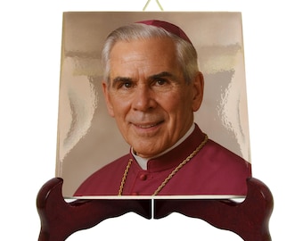 Blessed Fulton J Sheen Ceramic Icon, Religious Gifts, Catholic Wall Art, Christian Home Decor, Inspirational Saint | Flos Carmeli HolyArt