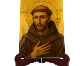 Handcrafted Saint Francis of Assisi Ceramic Icon: Byzantine Style Wall Art
