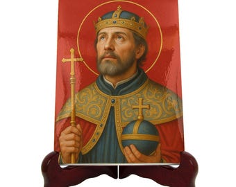Saint Stephen of Hungary Ceramic Icon Religious Gift, King Saint, Patron of Hungary, Catholic Royalty, BYZANTIUM Series