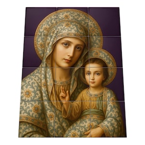 Handmade Our Lady of Kazan Ceramic Tile Mural: Religious Wall Art