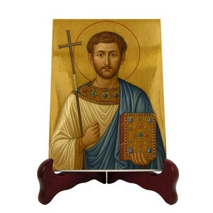 Saint Lawrence Martyr Ceramic Icon: Handcrafted Christian Religious Decor
