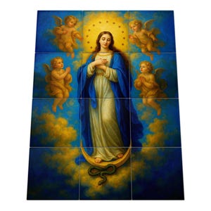 Handmade Blessed Virgin Mary Ceramic Tile Mural: Catholic Wall Art