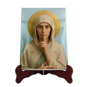 Virgin Mary art ceramic religious icon, realistic Our Lady of Silence for home prayer and altar, ideal Christian gift
