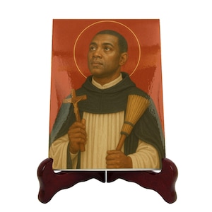 Handcrafted Saint Martin de Porres Ceramic Icon: Catholic Home Decor