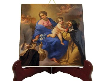 Virgin of the Rosary Ceramic Icon, Religious Gifts, Marian Wall Art, Catholic Home Decor, Sacred Christian Art | Flos Carmeli HolyArt
