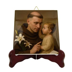 Saint Anthony of Padua Catholic Icon: Handcrafted Ceramic Tile, Devotional Art