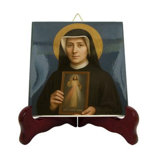 Saint Faustina Kowalska Ceramic Icon: Handcrafted Religious Wall Art