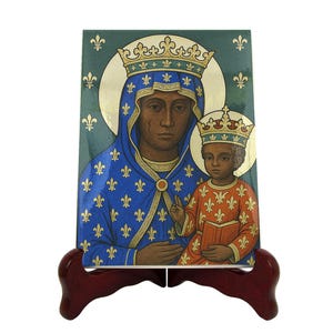 Hand-Crafted Ceramic Our Lady of Czestochowa Icon: Sacred Altar Decor