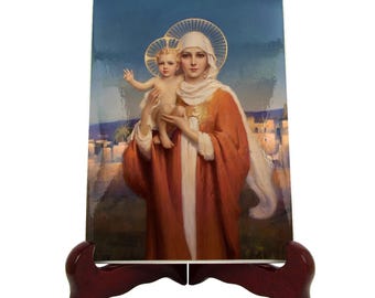 Our Lady of Palestine by Chambers Catholic Ceramic Icon – Religious Icon Wall Art, Catholic Gift Idea | Flos Carmeli HolyArt