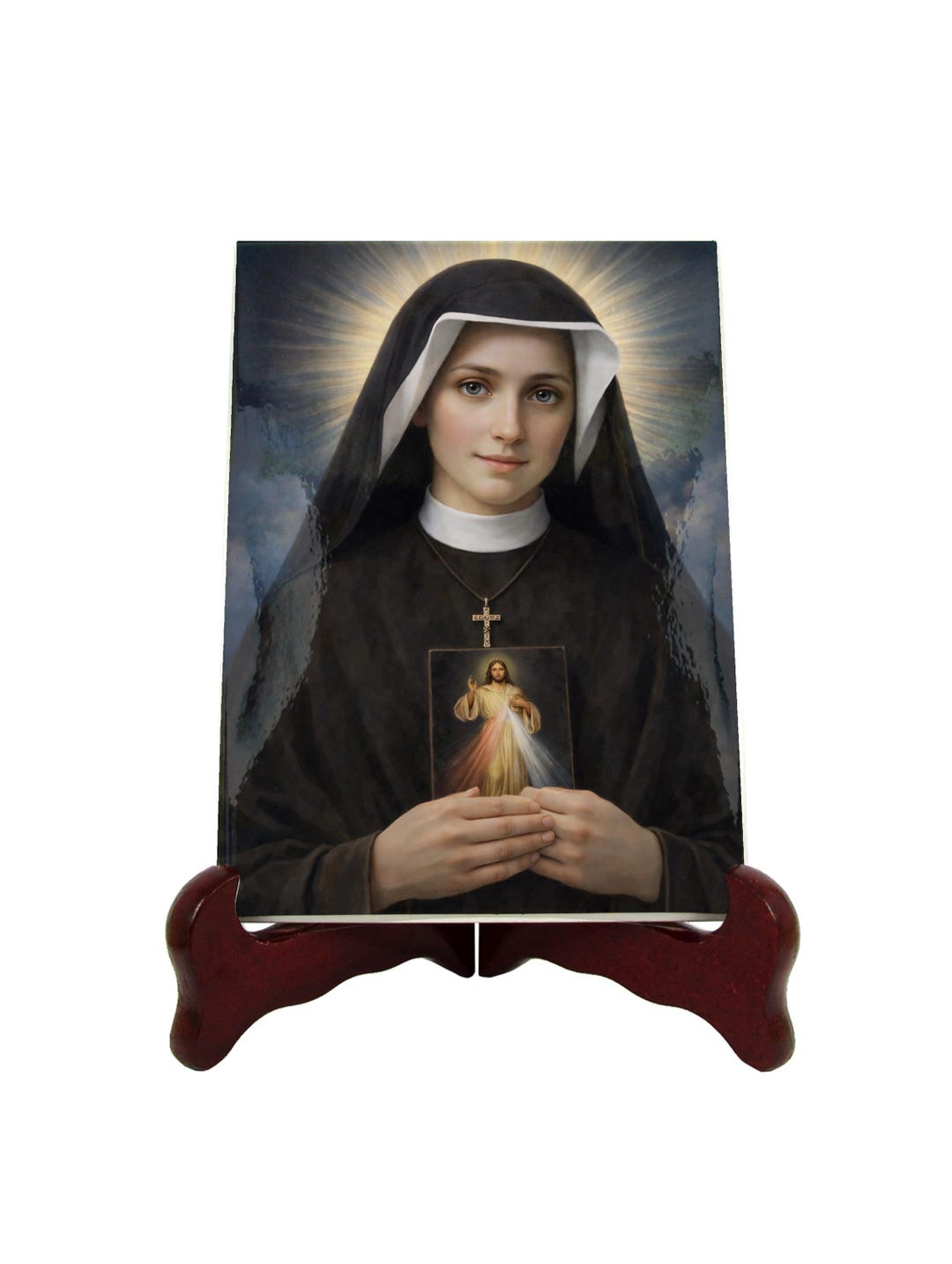 Saint Faustina Ceramic Catholic Icon – Divine Mercy Christian Wall ...