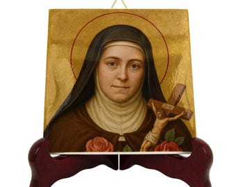 Saint Therese of Lisieux Ceramic Icon – Catholic Little Flower Wall Art, Carmelite Saint Devotional Gift