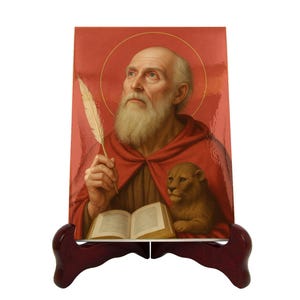 Der heilige Hieronymus Keramikikone - Doktor der Kirchenfliese, katholische Schriftgelehrte Wandkunst | Flos Carmeli HolyArt