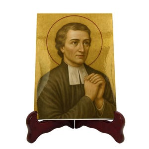 Handcrafted Saint Louis de Montfort Ceramic Icon: Modern Byzantine Religious Gift