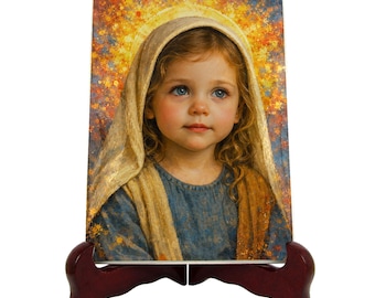 Virgin Mary as a Child Ceramic Icon, Child Mary Catholic Art, Young Blessed Virgin, Immaculate Mary, AQUA Series | Flos Carmeli HolyArt