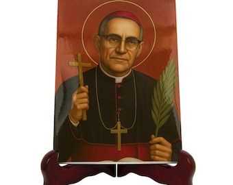 Saint Oscar Romero Ceramic Icon Catholic Martyr Archbishop Wall Art – St Romero of El Salvador Religious Gift Christian Home Decor