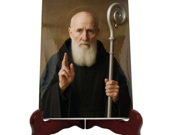 Saint Benedict Ceramic Icon Catholic Wall Art Religious Plaque Christian Decor Gift | REALITAS