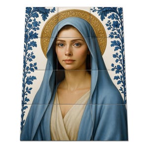 Handmade Blessed Virgin Mary Tile Mural: Catholic Religious Art