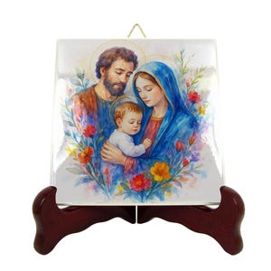 Holy Family Ceramic Icon – Catholic Family Unity Art, Jesus Mary Joseph Devotional Gift