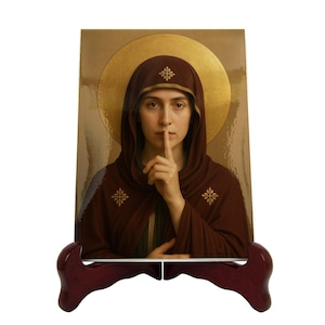 Virgin Mary art ceramic icon, detailed Our Lady of Silence religious wall decor for faith, meaningful gift for believers