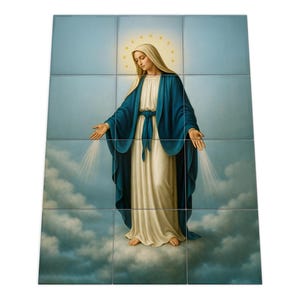 Handmade Our Lady of Graces Ceramic Tile Mural: Catholic Wall Art